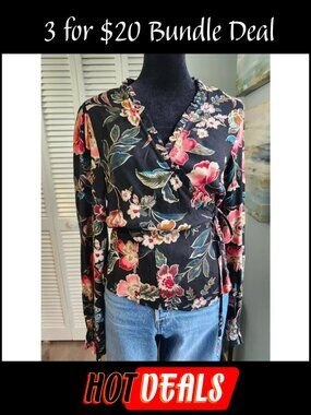 Jessica Simpson Wrap Top Black Floral Women's size Small